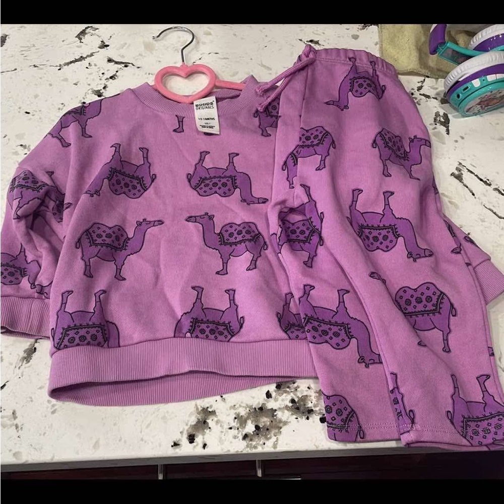 Bonds roomie Purple Camel Print Kids Sweatshirt and Pants Set